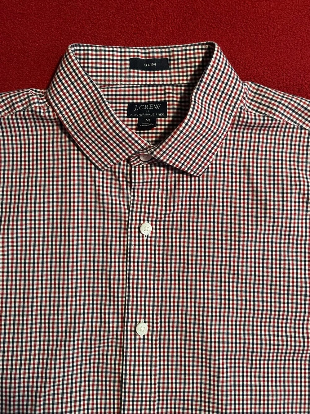 J. Crew Slim Fit Red, Navy & White Gingham Shirt